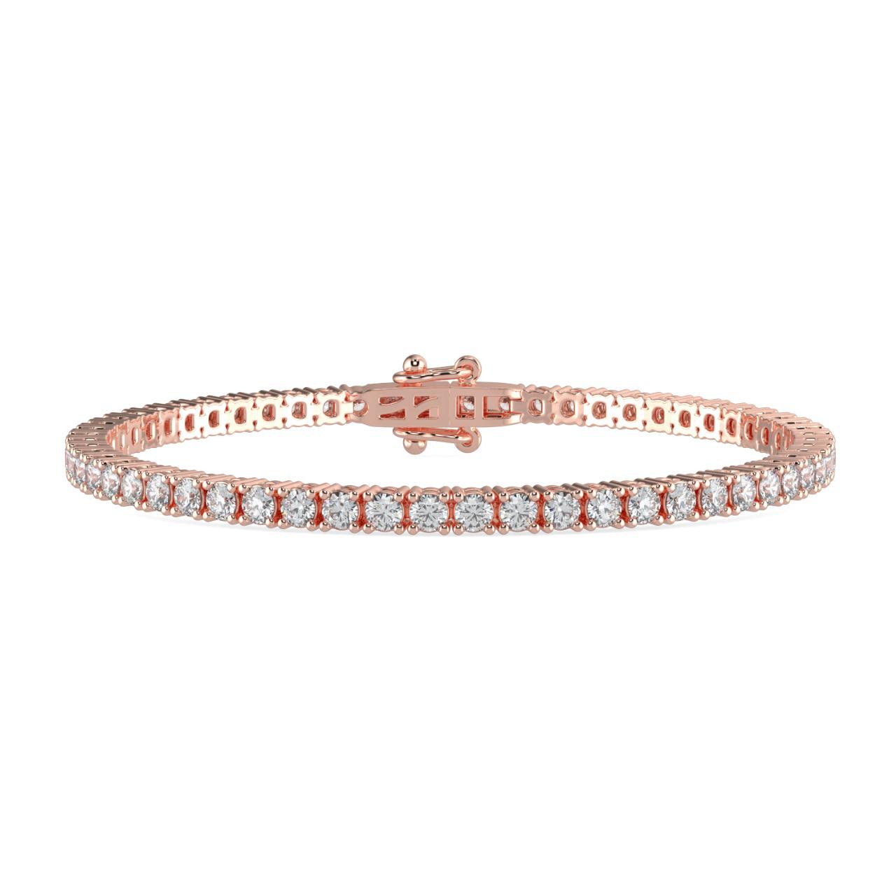 14k rose gold diamond tennis bracelet with continuous shimmering diamonds, exuding luxury and sophistication