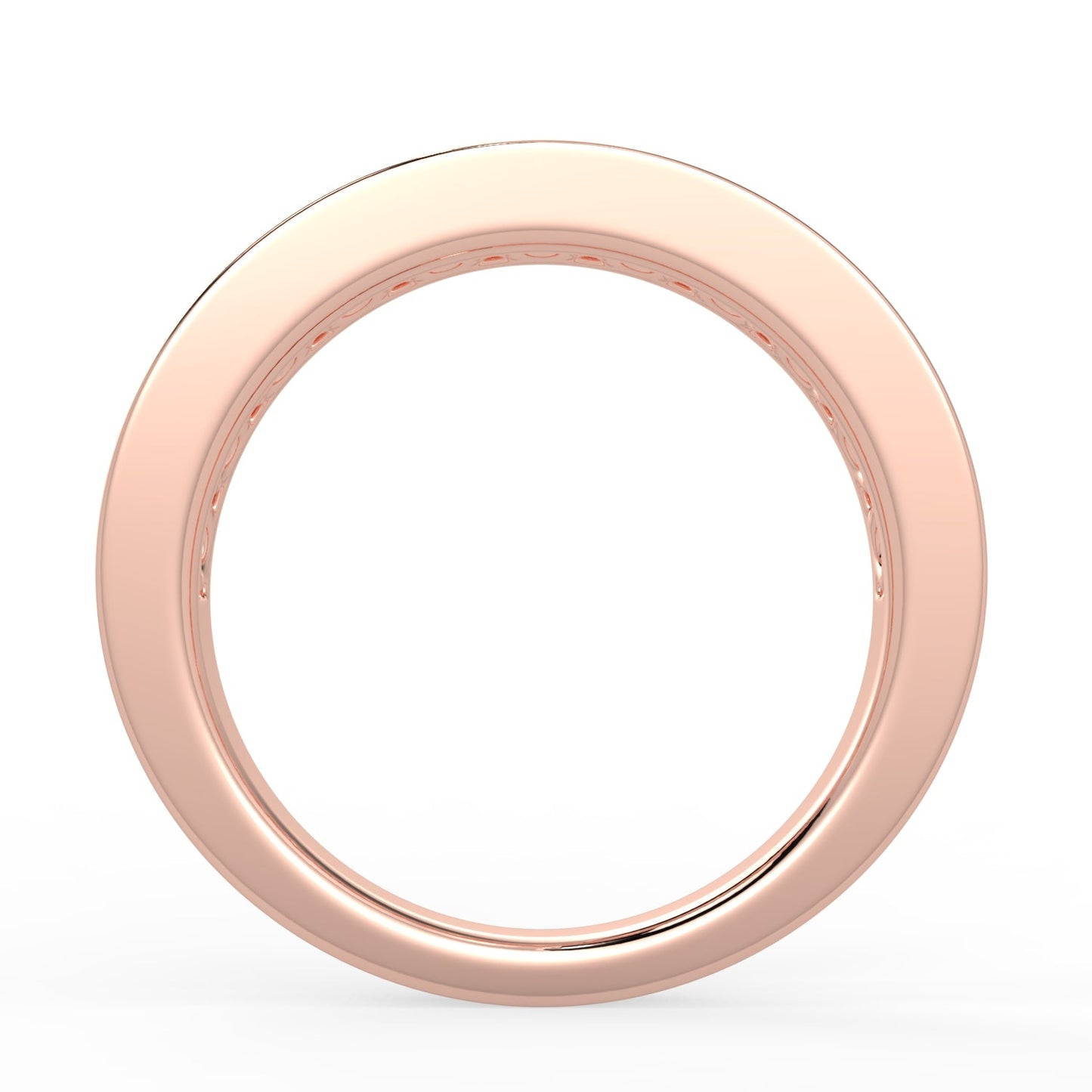 Polished, simple rose gold ring conveying modern sophistication, against a white background.