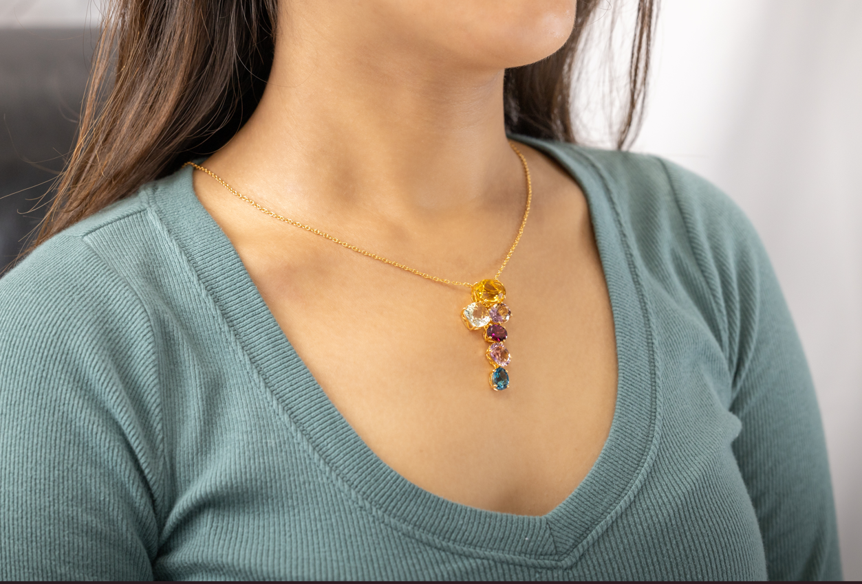 CANDY COLLECTION NECKLACE WITH AMETHYST, BLUE TOPAZ, CITRINE, GARNET, GREEN AMETHYST 19.7CTW 18K GOLD VERMEIL ON SILVER