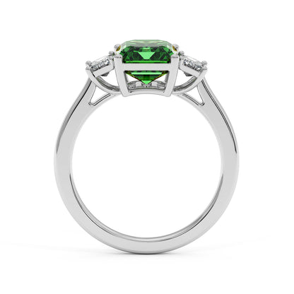14k white gold 3.5 carat green YAG ring with central gemstone in prong setting and small clear stones. Elegant design.