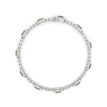 14k white gold circular bracelet with rectangular links, featuring small emerald gem accents in an elegant, minimalist design.
