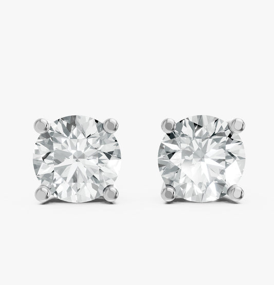Round Shape Lab Grown Diamond 4-prong Push-Back Studs in 925 Silver