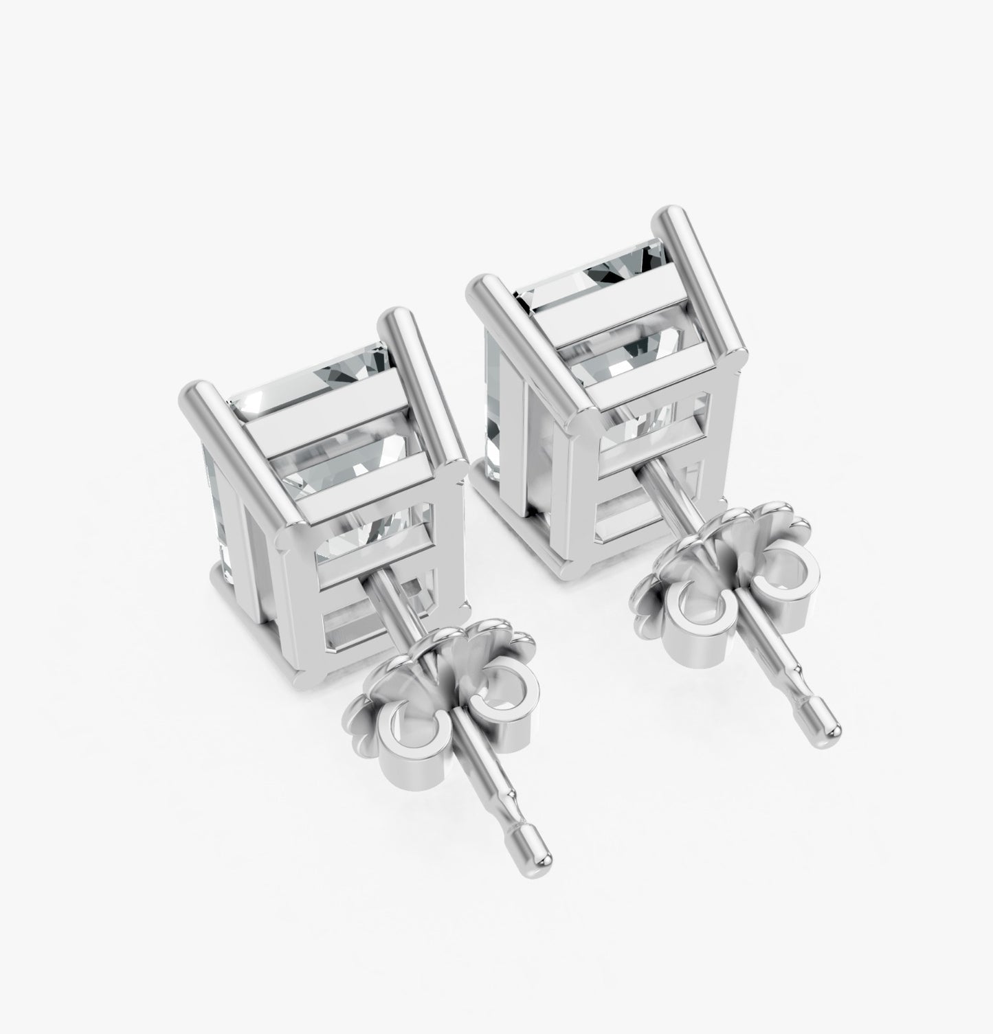 Emerald Shape Lab Grown Diamond 4-prong Push-Back Studs in 925 Silver