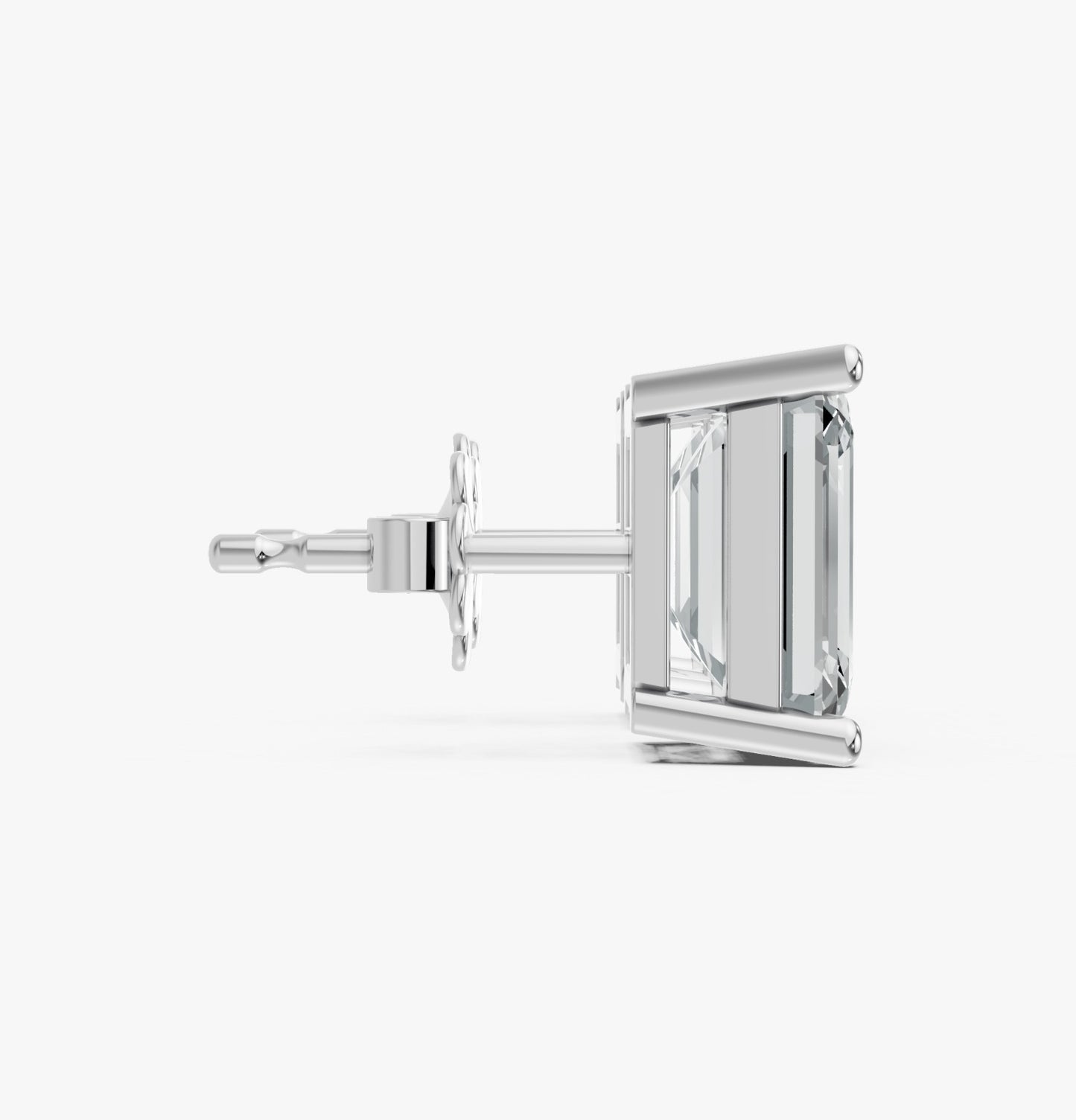 Emerald Shape Lab Grown Diamond 4-prong Push-Back Studs in 925 Silver