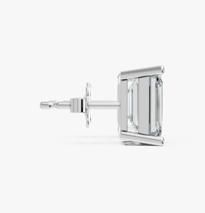 Emerald Shape Lab Grown Diamond 4-prong Push-Back Studs in 925 Silver