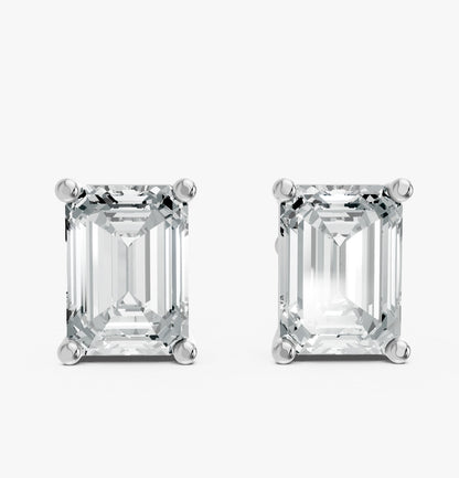 Emerald Shape Lab Grown Diamond 4-prong Push-Back Studs in 925 Silver