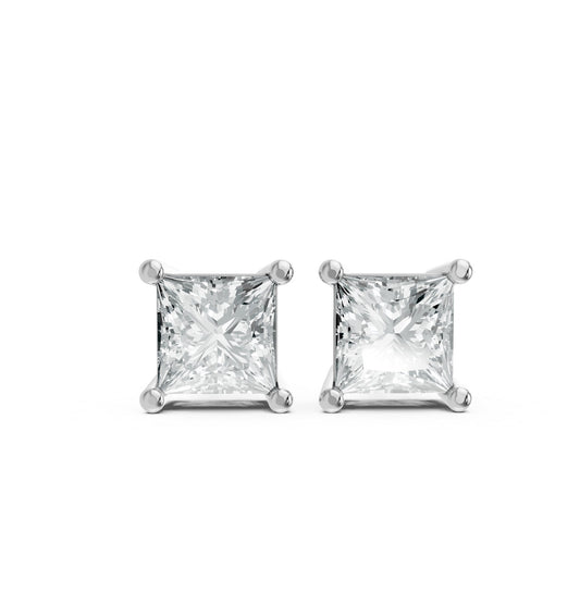 Princess Shape Lab Grown Diamond 4-prong Push-Back Studs in 925 Silver