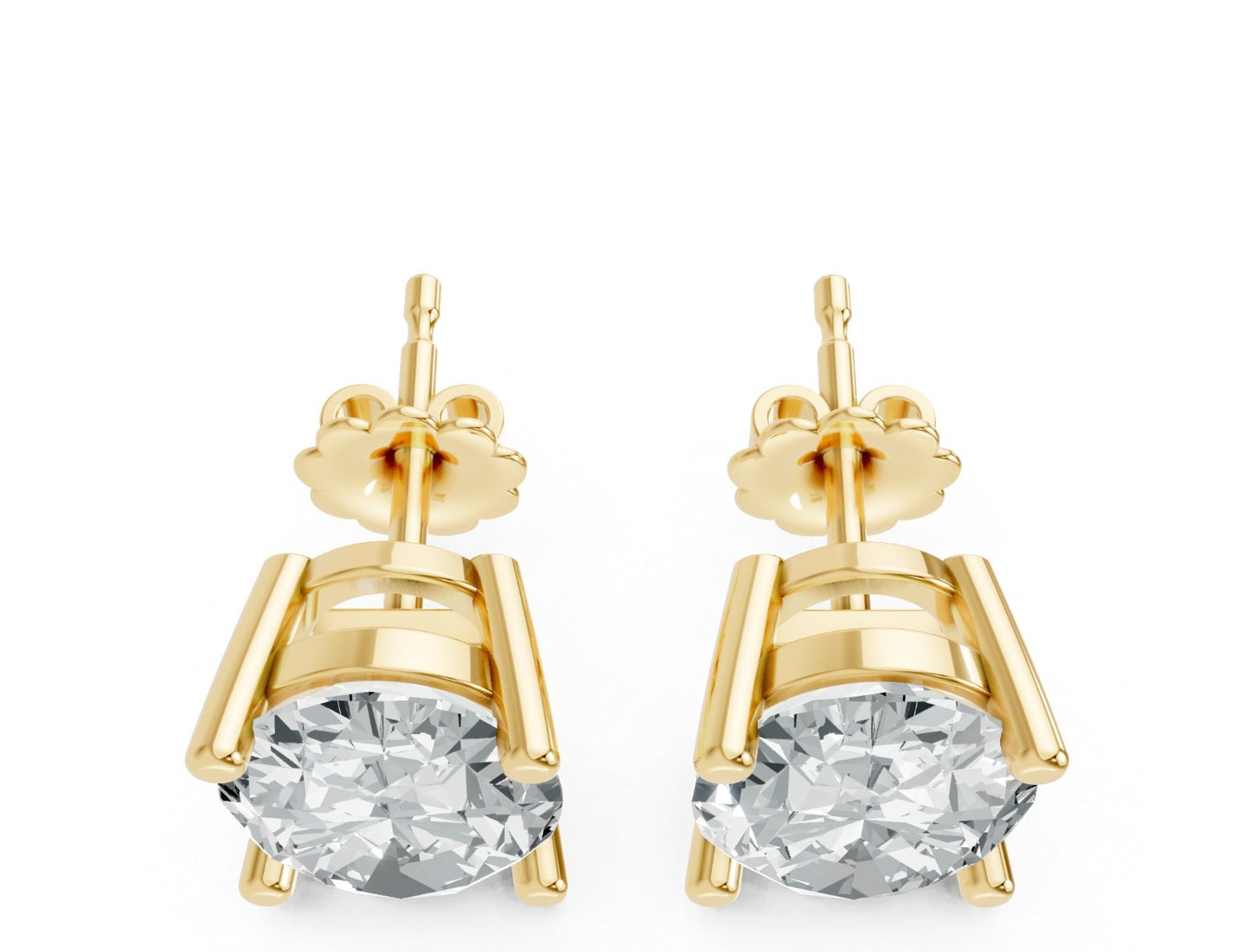 Oval Shape Lab Grown Diamond 4-prong Push-Back Studs in 925 Silver