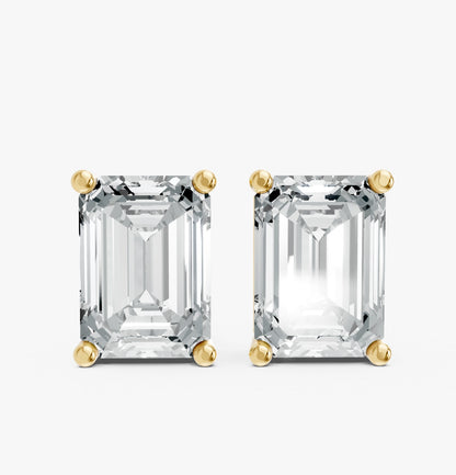Emerald Shape Lab Grown Diamond 4-prong Push-Back Studs in 925 Silver