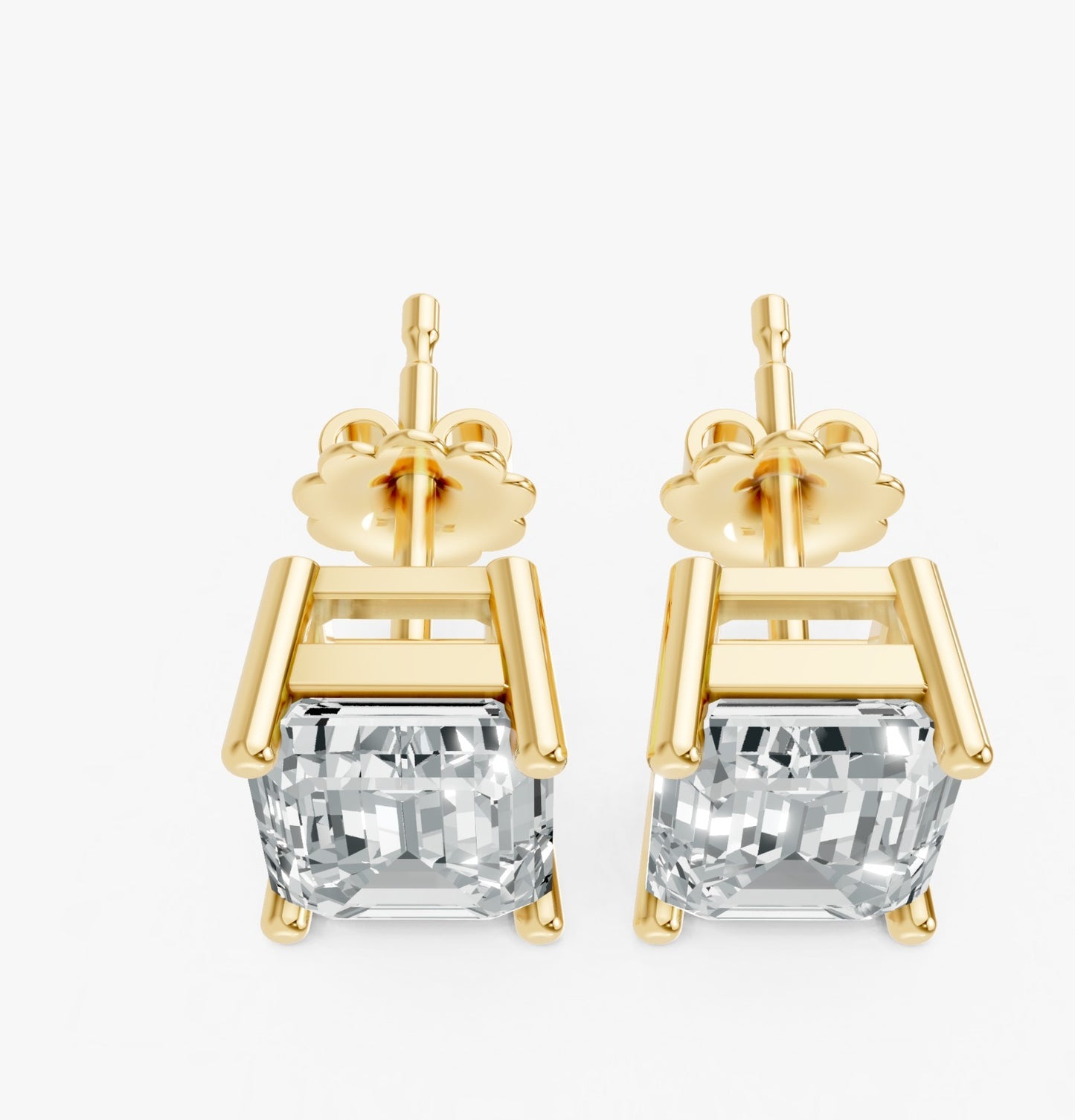 Emerald Shape Lab Grown Diamond 4-prong Push-Back Studs in 925 Silver