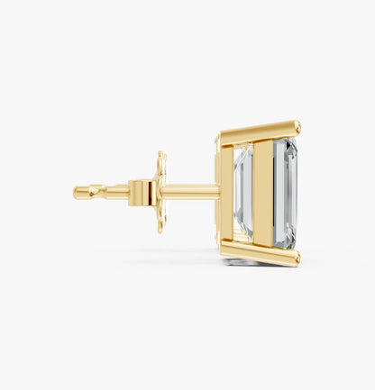 Emerald Shape Lab Grown Diamond 4-prong Push-Back Studs in 925 Silver