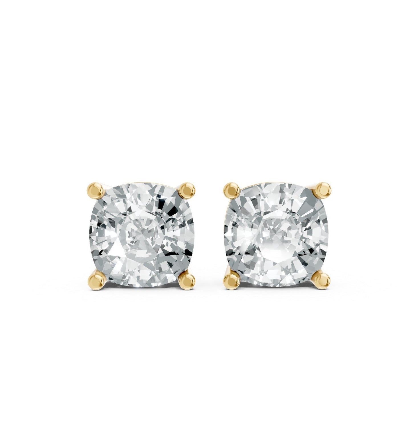 Cushion Shape Lab Grown Diamond 4-prong Push-Back Studs in 925 Silver