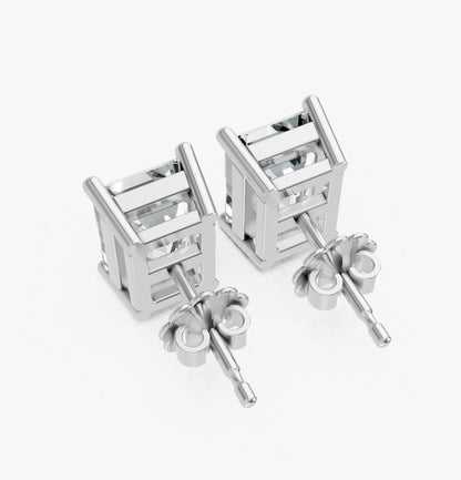 Emerald Shape Lab Grown Diamond 4-prong Push-Back Studs in 925 Silver