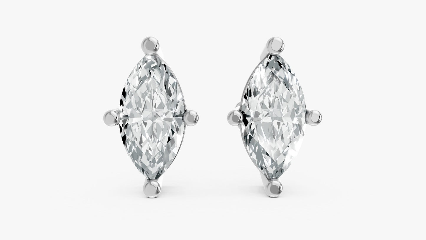 Marquise Shape Lab Grown Diamond 4-prong Push-Back Studs in 925 Silver
