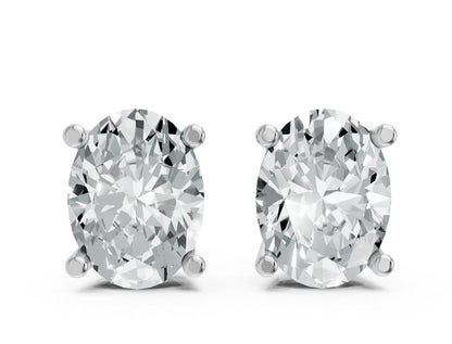 Oval Shape Lab Grown Diamond 4-prong Push-Back Studs in 925 Silver