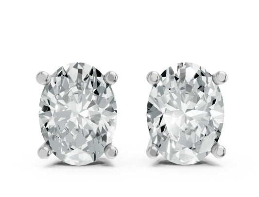 Oval Shape Lab Grown Diamond 4-prong Push-Back Studs in 925 Silver