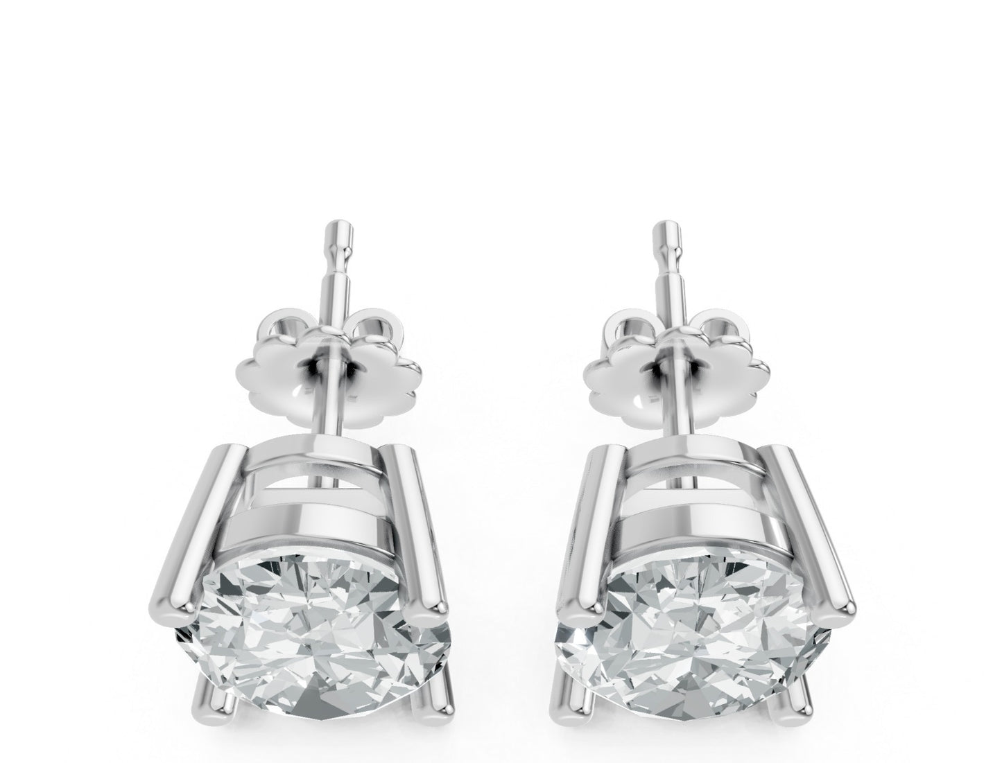Oval Shape Lab Grown Diamond 4-prong Push-Back Studs in 925 Silver