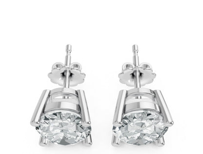 Oval Shape Lab Grown Diamond 4-prong Push-Back Studs in 925 Silver
