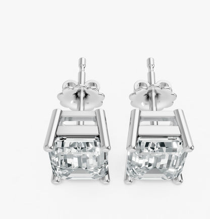 Emerald Shape Lab Grown Diamond 4-prong Push-Back Studs in 10K / 14K Gold