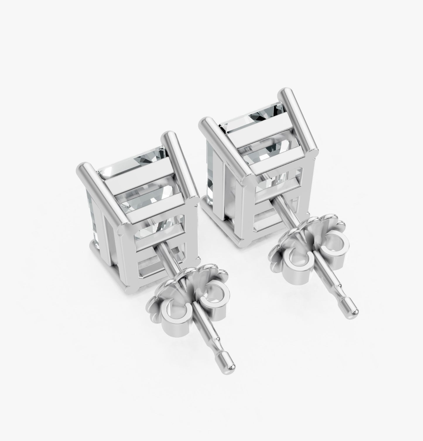 Emerald Shape Lab Grown Diamond 4-prong Push-Back Studs in 10K / 14K Gold