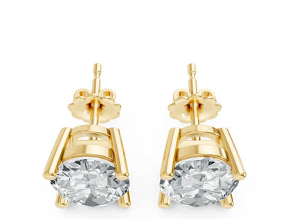 Oval Shape Lab Grown Diamond 4-prong Push-Back Studs in 10K / 14K Gold