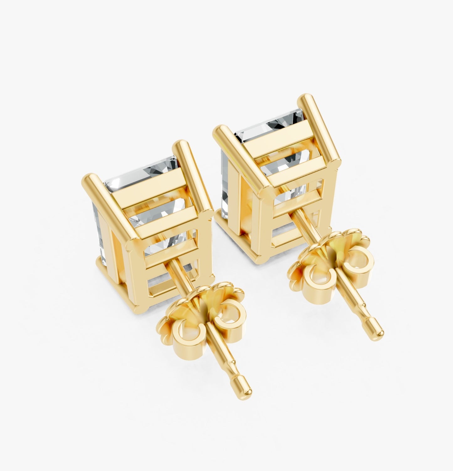 Emerald Shape Lab Grown Diamond 4-prong Push-Back Studs in 10K / 14K Gold