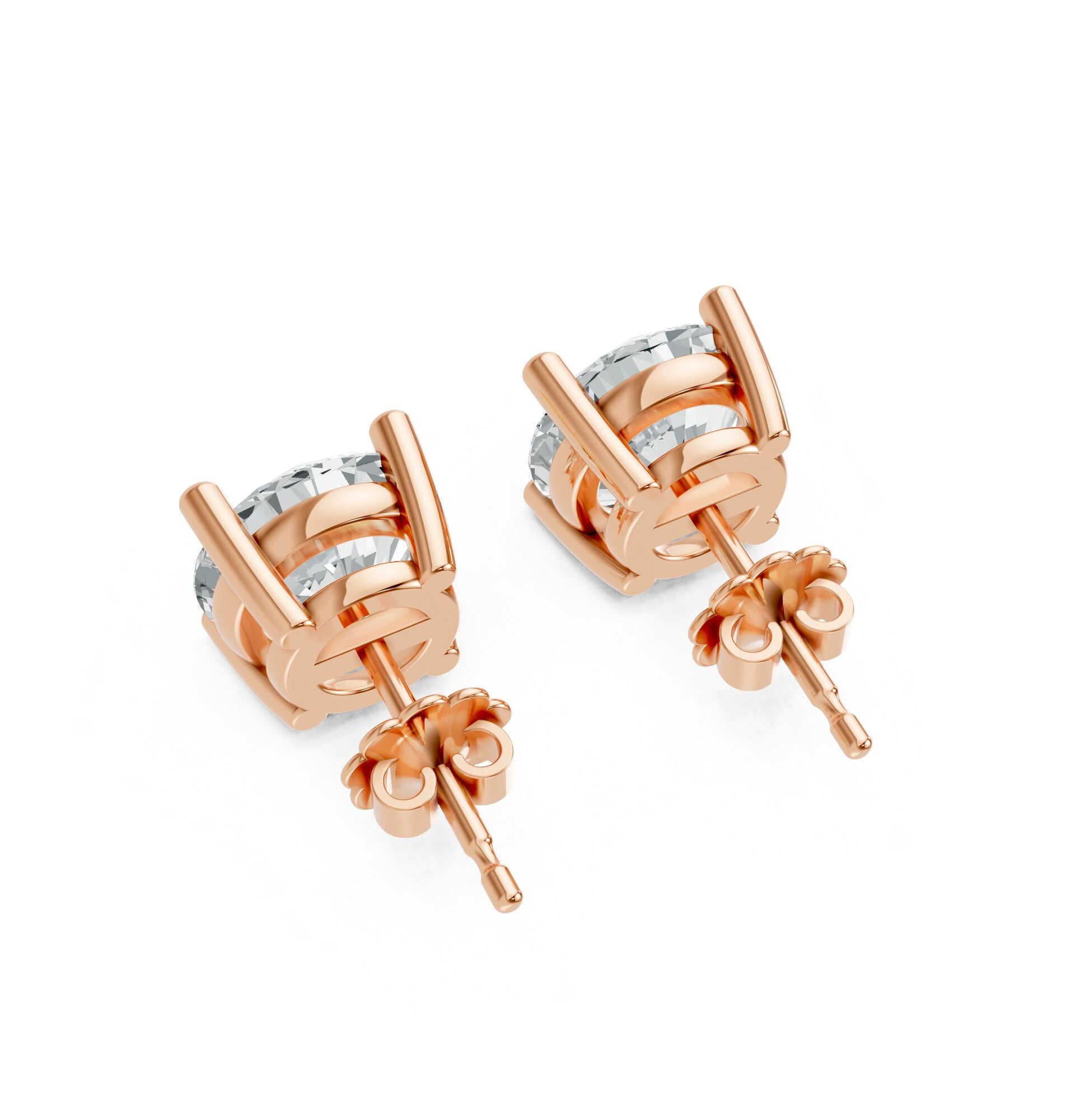 Two dazzling round diamond stud earrings are secured by a Rose gold plated prong setting.