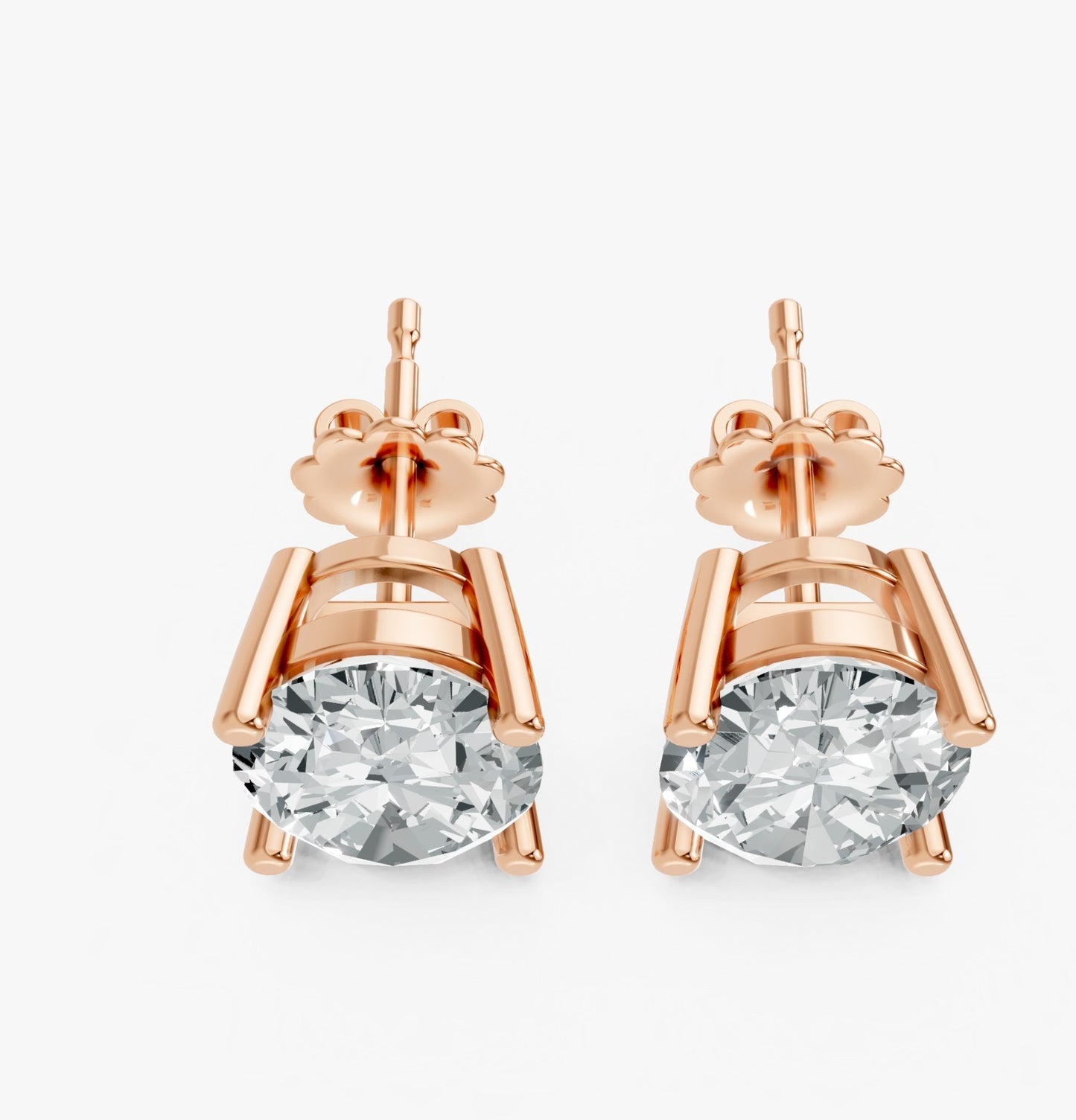 Oval Shape Lab Grown Diamond 4-prong Push-Back Studs in 925 Silver