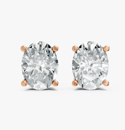 Oval Shape Lab Grown Diamond 4-prong Push-Back Studs in 925 Silver