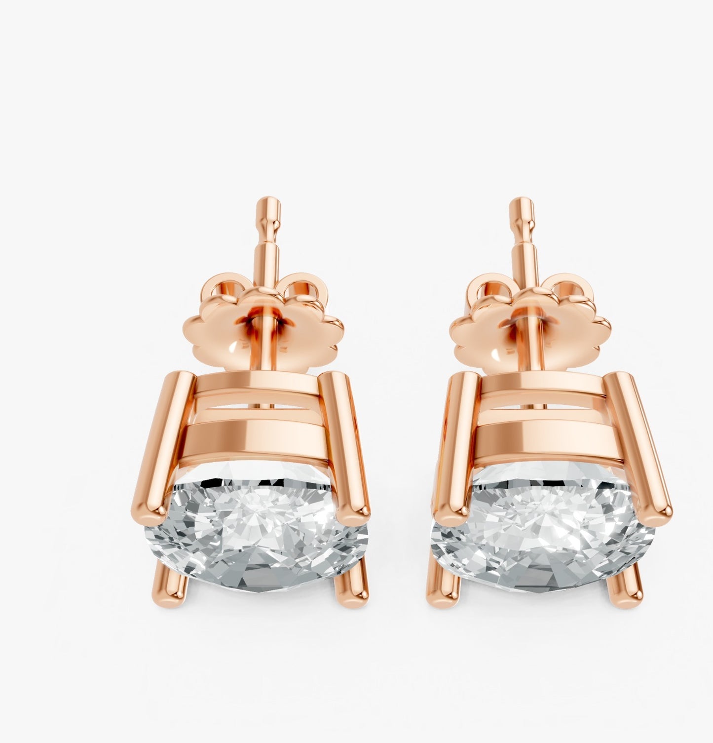 Cushion Shape Lab Grown Diamond 4-prong Push-Back Studs in 925 Silver