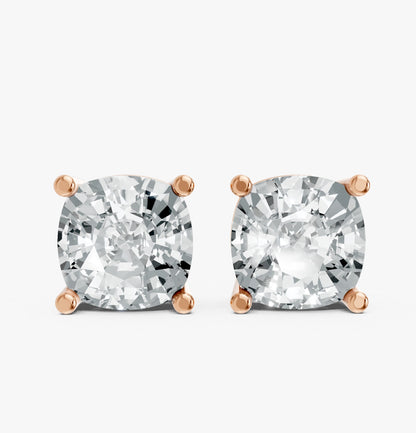 Cushion Shape Lab Grown Diamond 4-prong Push-Back Studs in 925 Silver