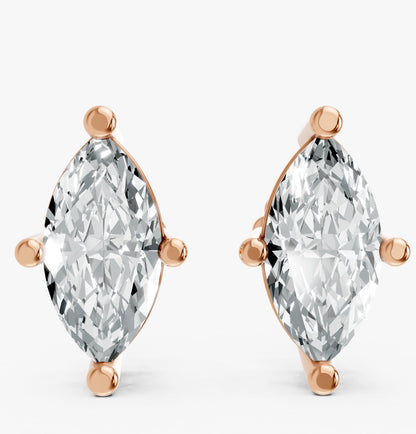 Marquise Shape Lab Grown Diamond 4-prong Push-Back Studs in 925 Silver