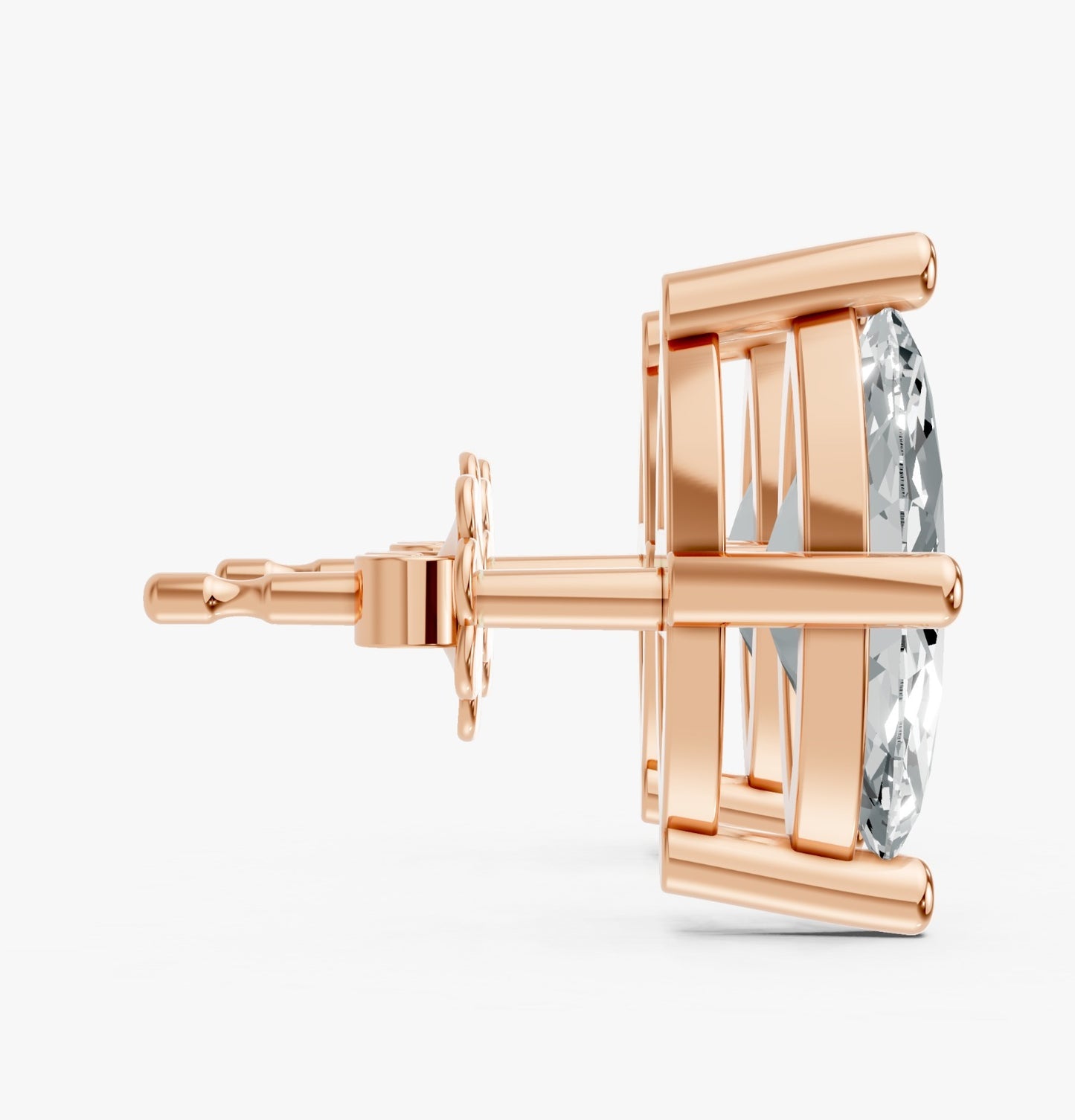 Marquise Shape Lab Grown Diamond 4-prong Push-Back Studs in 925 Silver