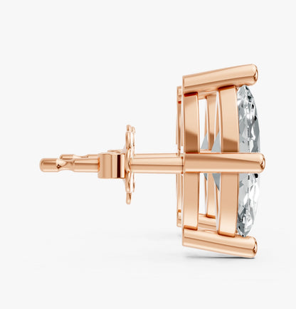 Marquise Shape Lab Grown Diamond 4-prong Push-Back Studs in 925 Silver