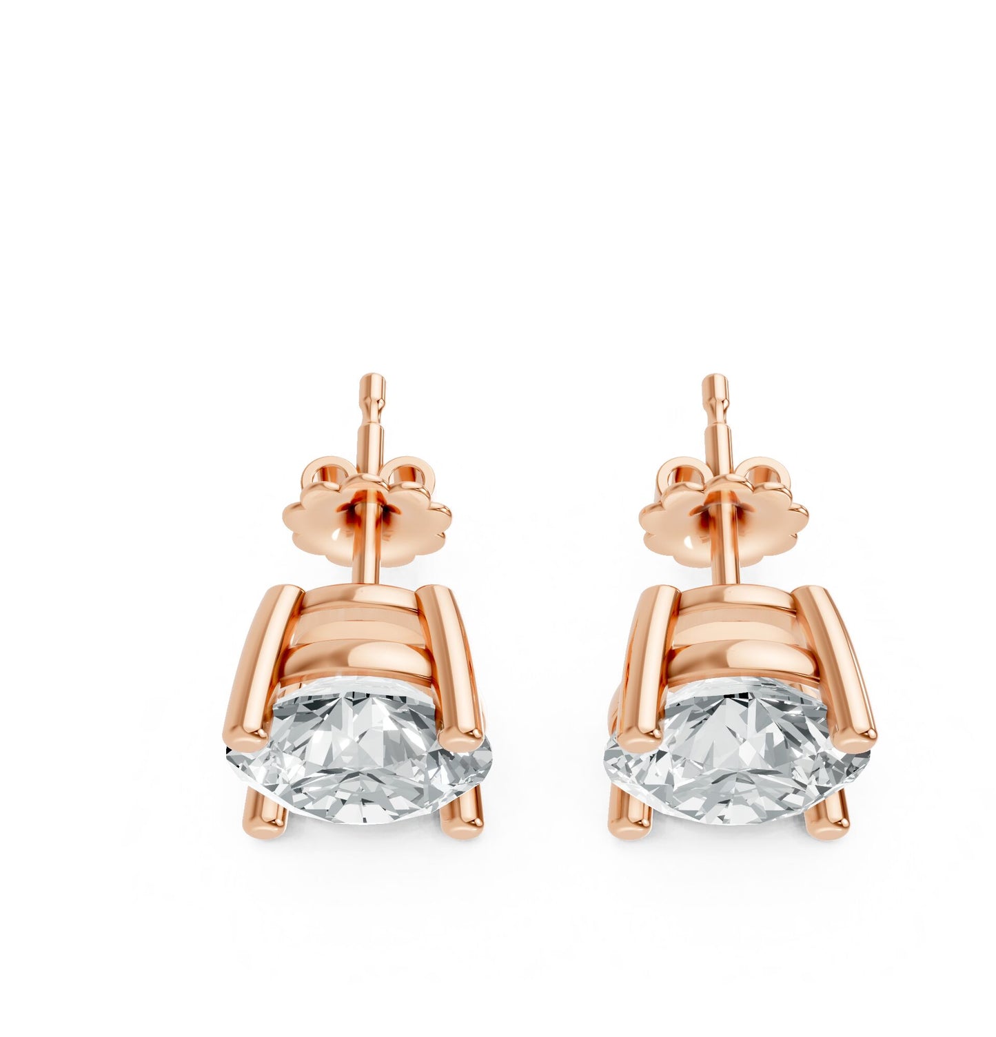 Round Shape Lab Grown Diamond 4-prong Push-Back Studs in 10K / 14K Gold