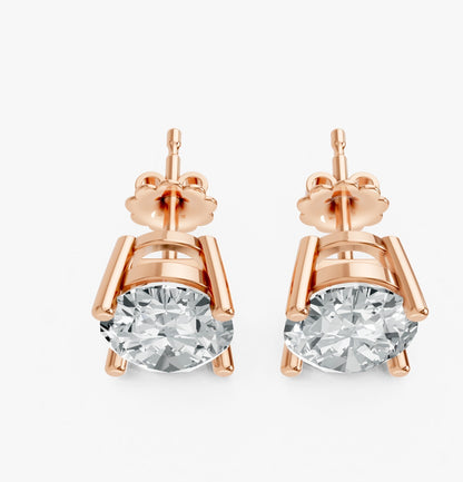 Oval Shape Lab Grown Diamond 4-prong Push-Back Studs in 10K / 14K Gold