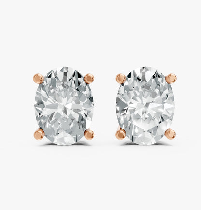 Oval Shape Lab Grown Diamond 4-prong Push-Back Studs in 10K / 14K Gold