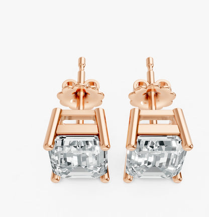 Emerald Shape Lab Grown Diamond 4-prong Push-Back Studs in 10K / 14K Gold