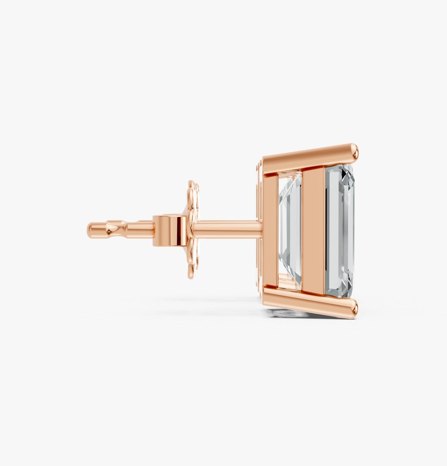 Emerald Shape Lab Grown Diamond 4-prong Push-Back Studs in 10K / 14K Gold