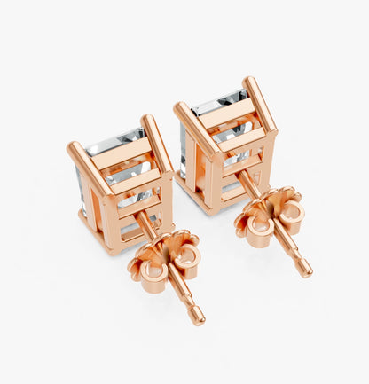 Emerald Shape Lab Grown Diamond 4-prong Push-Back Studs in 10K / 14K Gold