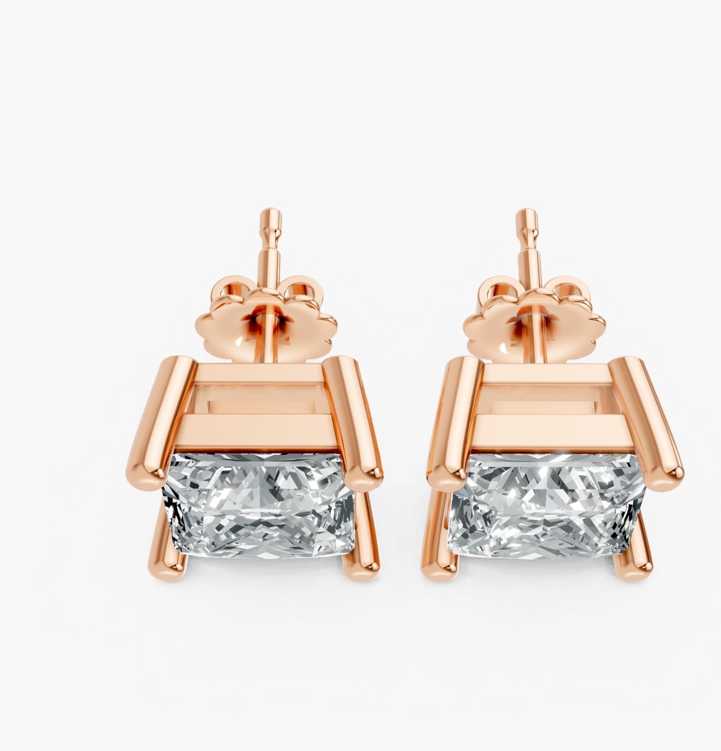 Princess Shape Lab Grown Diamond 4-prong Push-Back Studs in 10K / 14K Gold