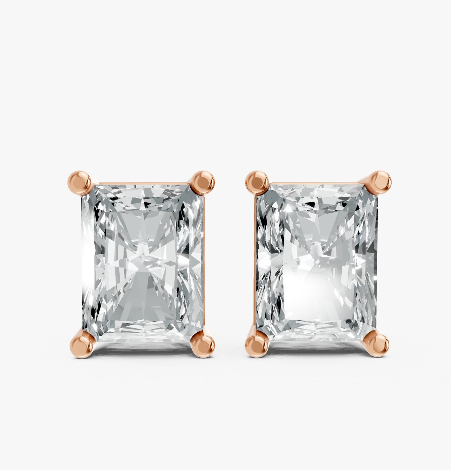 Radiant Shape Lab Grown Diamond 4-prong Push-Back Studs in 10K / 14K Gold