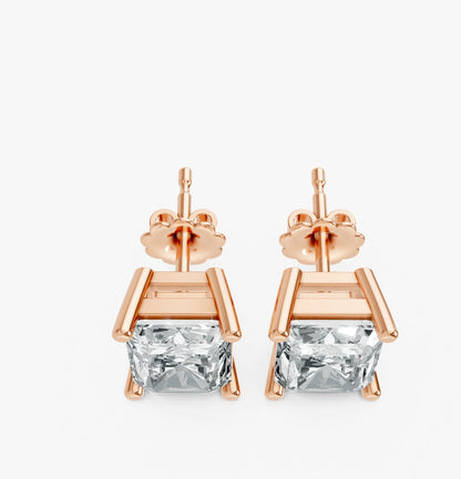 Radiant Shape Lab Grown Diamond 4-prong Push-Back Studs in 10K / 14K Gold