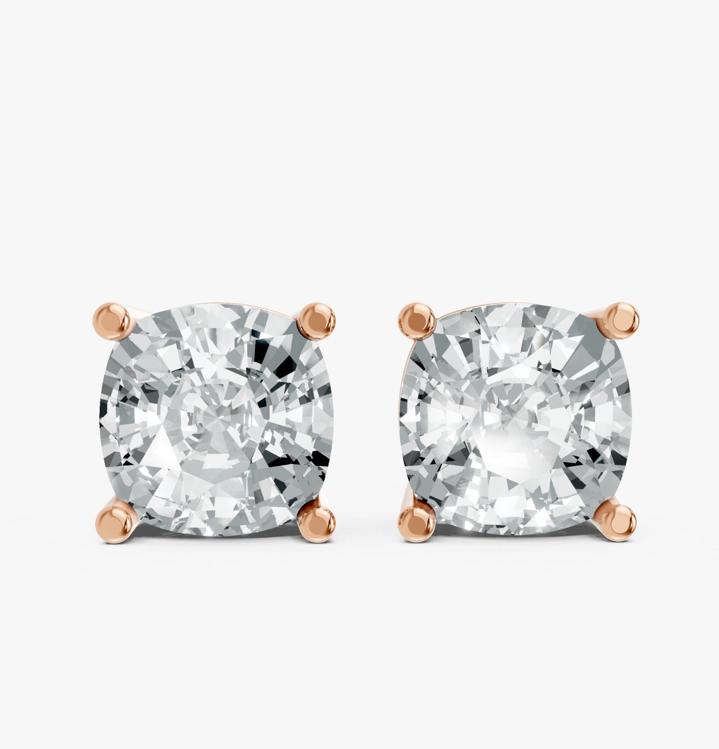Cushion Shape Lab Grown Diamond 4-prong Push-Back Studs in 10K / 14K Gold