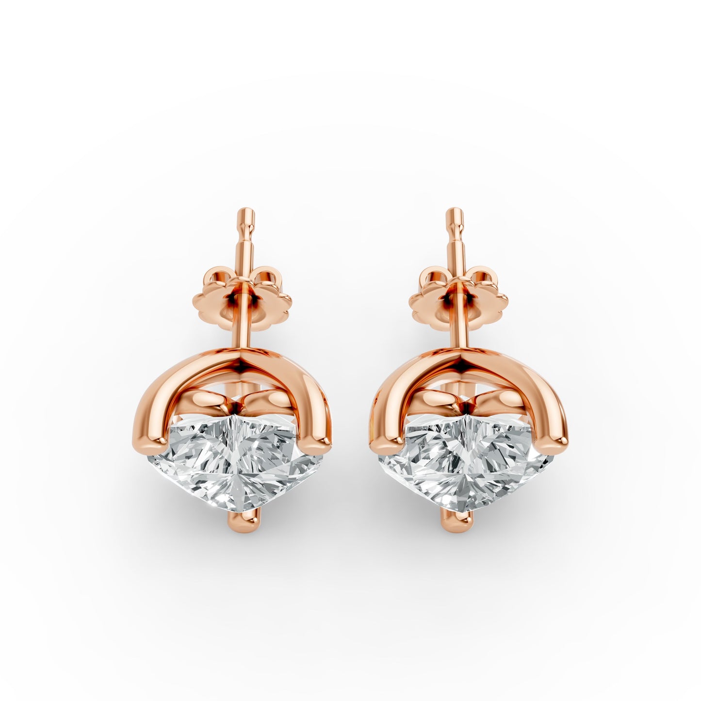 Pair of elegant rose gold plated stud earrings featuring sparkling diamonds. Luxurious and sophisticated design.