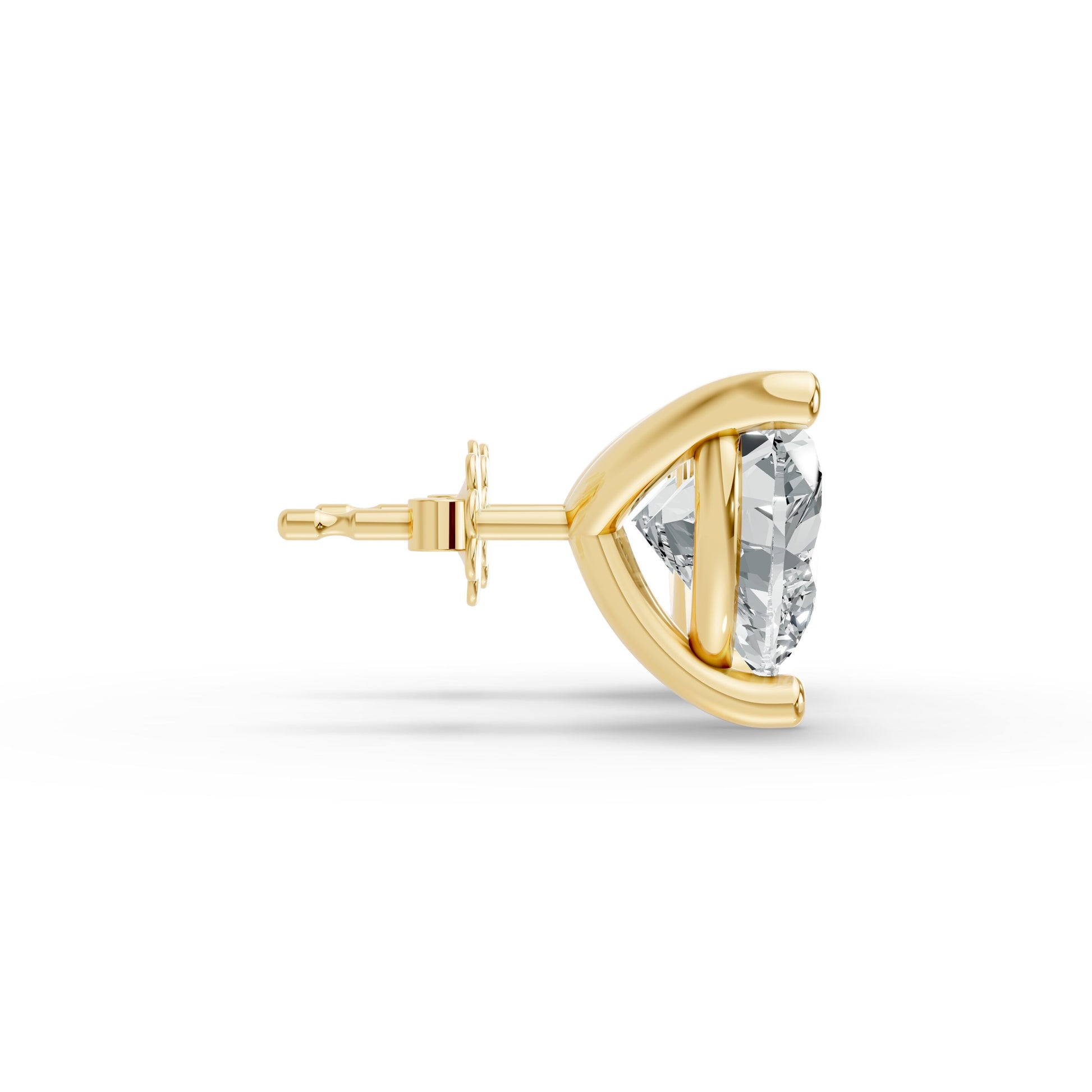 Gold plated stud earring with a large, sparkling diamond in a sleek prong setting. Displayed on white, emphasizing elegance.