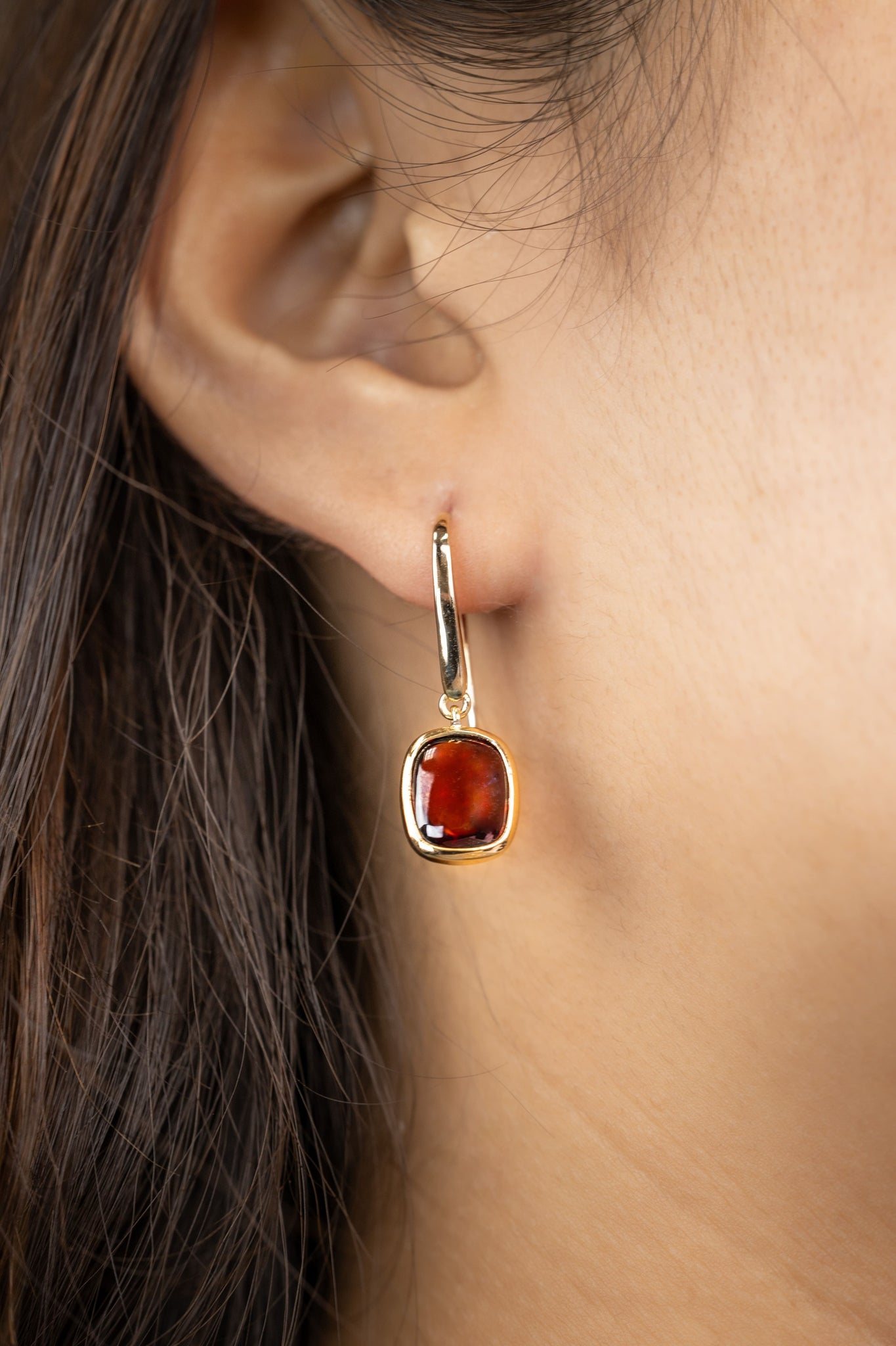 CANDY COLLECTION EARRINGS WITH 2 GARNET 18K GOLD VERMEILE SILVER