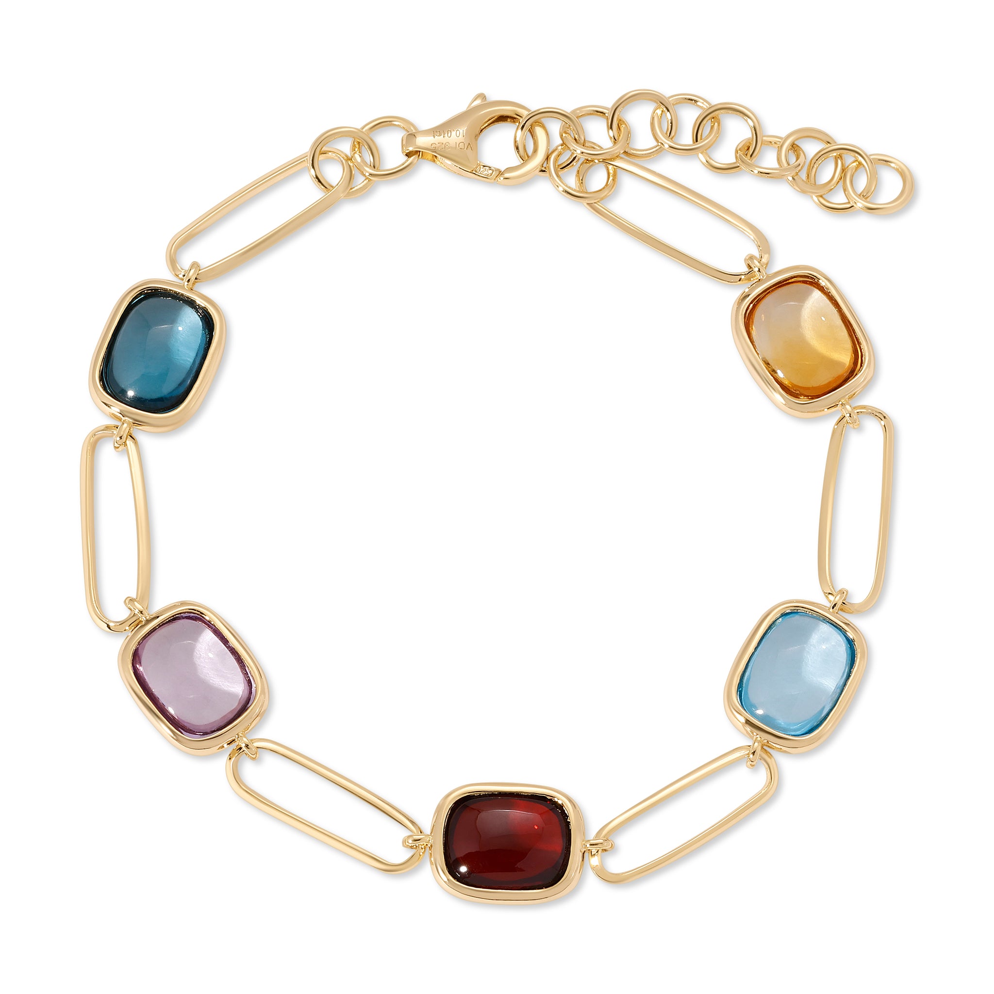 Color Candy Collection Bracelet 14.24 ctw with 6 Cushion Shape Multi Gemstone on 6.332 gr Gold Plated Silver