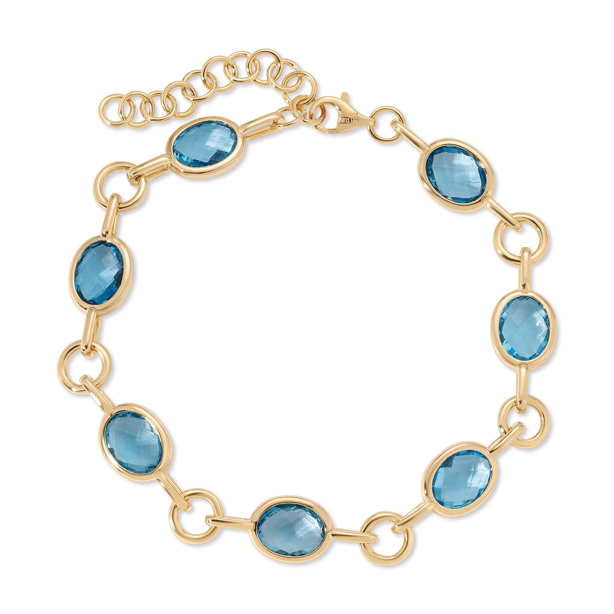 Color Candy Collection Bracelet 13.82 ctw with 7 Oval Shape Blue Topaz on 7.616 gr Gold Plated Silver