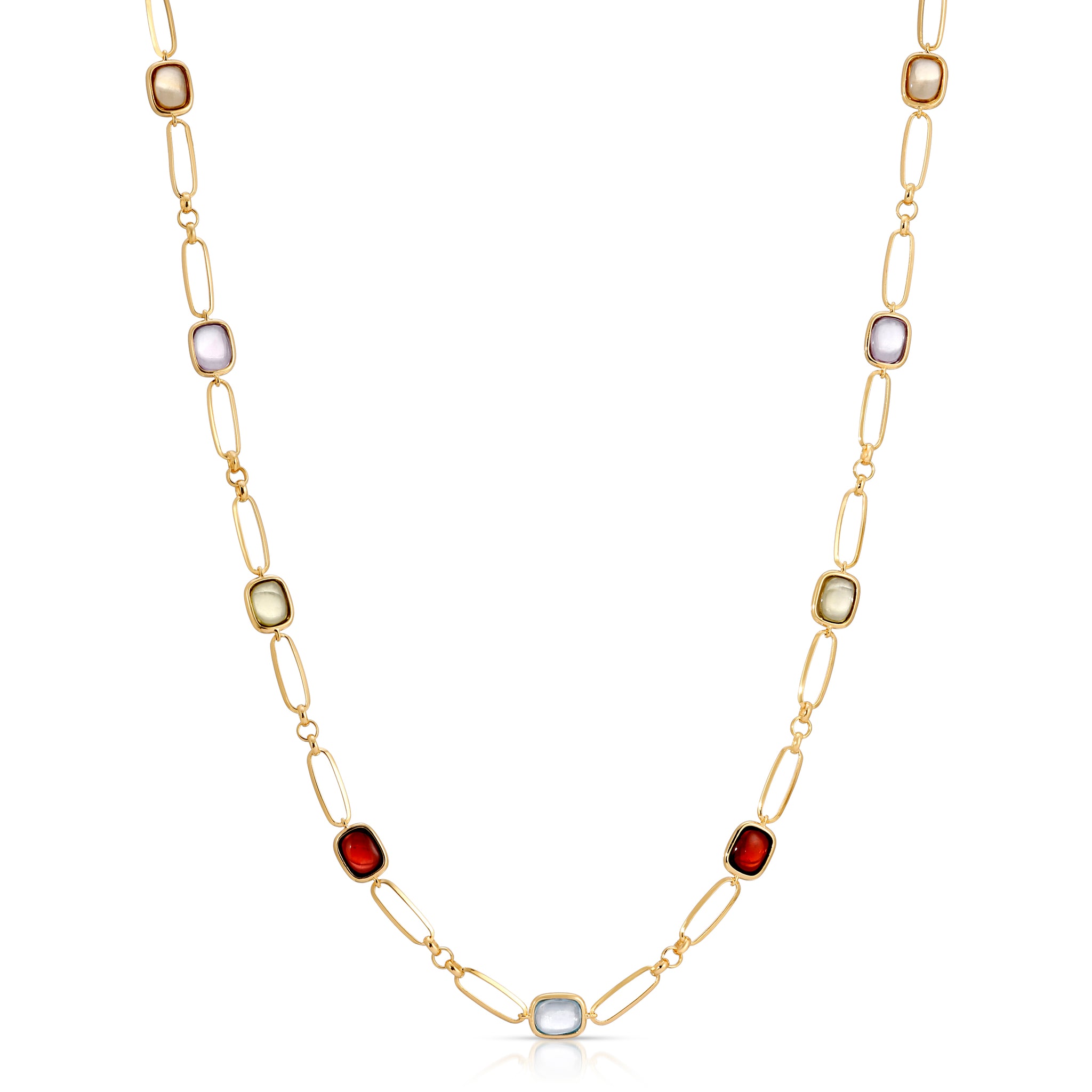 Color Candy Collection Necklace with 11 Cushion Shape Multi Gemstone Gold Plated Silver